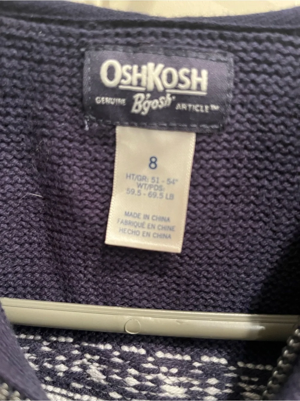 Kids OshKosh B'gosh Navy and White Zip-Up Hooded Sweater